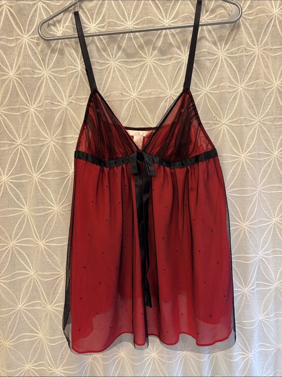 Victoria's Secret Other - Victoria's Secret Red Sheer Babydoll Chemise with Black Trim